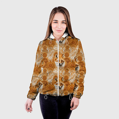 Женская куртка Лакшери паттерн с золотыми лисицами / 3D-Белый – фото 4
