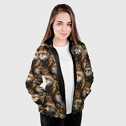 Куртка с капюшоном женская Лакшери паттерн с золотыми лисицами, цвет: 3D-черный — фото 2