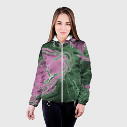 Куртка с капюшоном женская Мрамор темно-зеленый с розовым, цвет: 3D-белый — фото 2