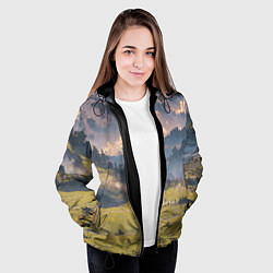 Куртка с капюшоном женская Зелёное поле и небо - аниме, цвет: 3D-черный — фото 2