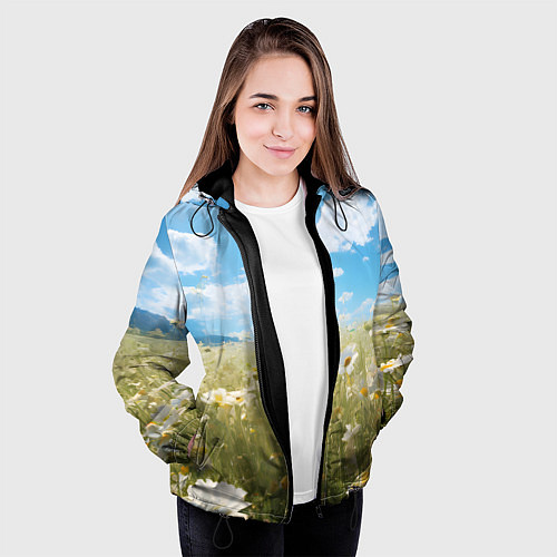 Женская куртка Ромашковое поле / 3D-Черный – фото 3