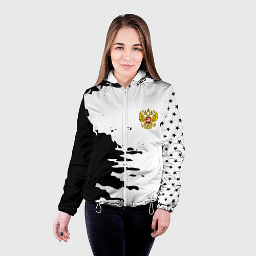 Женская куртка Россия герб звёзды в красках / 3D-Белый – фото 4