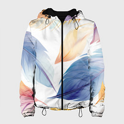 Куртка с капюшоном женская Акварельные перья, цвет: 3D-черный