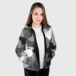 Куртка с капюшоном женская Камуфляж серый монохром, цвет: 3D-черный — фото 2