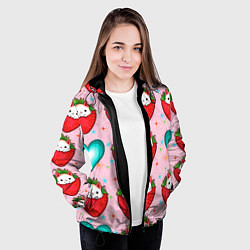 Куртка с капюшоном женская Котик клубничка и сердца узор, цвет: 3D-черный — фото 2