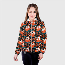 Куртка с капюшоном женская Разноцветный орнамент лисы паттерном, цвет: 3D-белый — фото 2