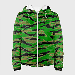 Куртка с капюшоном женская Камуфляж на зеленом фоне, цвет: 3D-белый