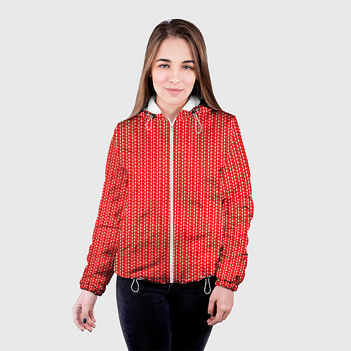 Женская куртка Красный в белые маленькие полоски / 3D-Белый – фото 4