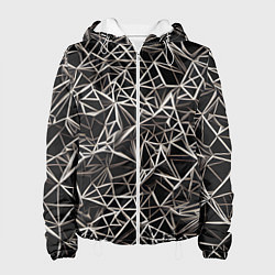 Куртка с капюшоном женская Белые линии на чёрном фоне, цвет: 3D-белый
