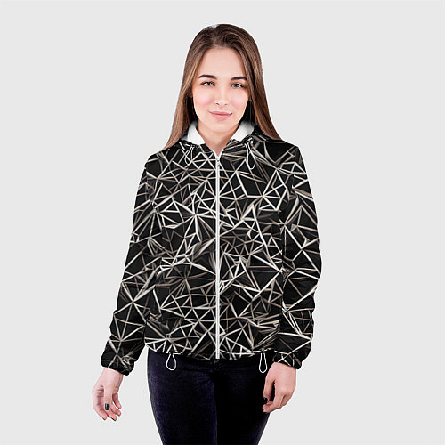 Женская куртка Белые линии на чёрном фоне / 3D-Белый – фото 4