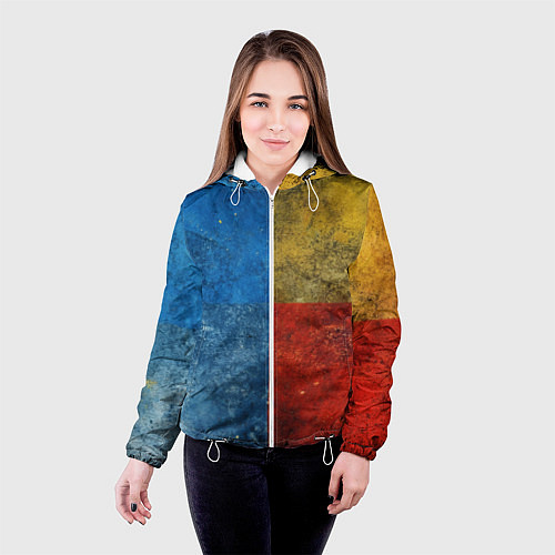 Женская куртка Синий жёлтый красный в крапинку / 3D-Белый – фото 4