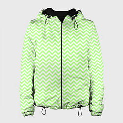 Куртка с капюшоном женская Светло-зелёный ломаные полосы, цвет: 3D-черный