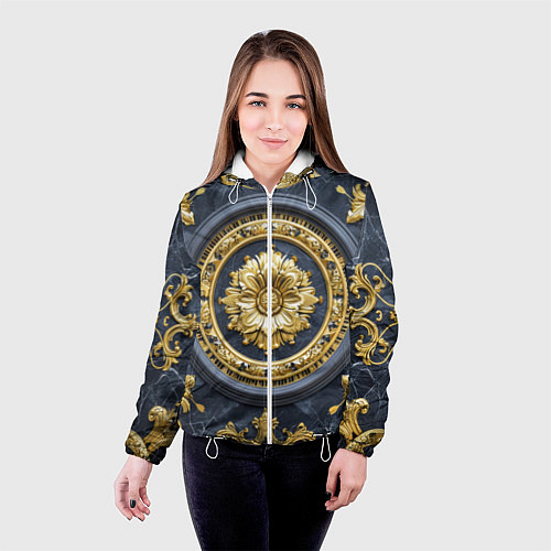 Женская куртка Объемные золотые классические узоры / 3D-Белый – фото 4