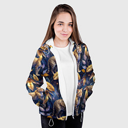 Куртка с капюшоном женская Леопард с золотыми листьями паттерны, цвет: 3D-белый — фото 2