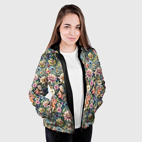 Женская куртка Бабочки и цветы летнее сочетание / 3D-Черный – фото 3