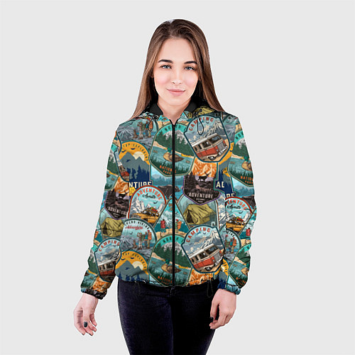 Женская куртка Adventure stickers / 3D-Черный – фото 4