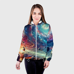 Куртка с капюшоном женская Полет к далёкой планете - нейросеть, цвет: 3D-белый — фото 2