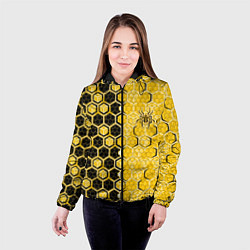 Куртка с капюшоном женская Киберпанк соты шестиугольники жёлтый и чёрный с па, цвет: 3D-черный — фото 2