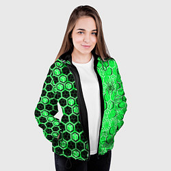 Куртка с капюшоном женская Техно-киберпанк шестиугольники зелёный и чёрный с, цвет: 3D-черный — фото 2