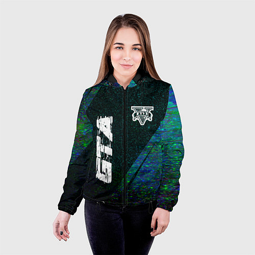 Женская куртка GTA glitch blue / 3D-Черный – фото 4