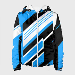 Куртка с капюшоном женская Бело-синие полосы на чёрном фоне, цвет: 3D-белый