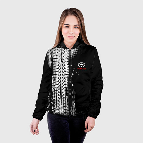 Женская куртка Тойота - следы от шин / 3D-Черный – фото 4