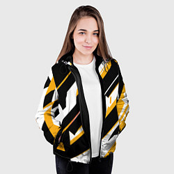 Куртка с капюшоном женская Жёлто-белые широкие линии на чёрном фоне, цвет: 3D-черный — фото 2