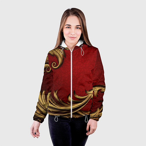 Женская куртка Классический золотой узор на красном бархате / 3D-Белый – фото 4