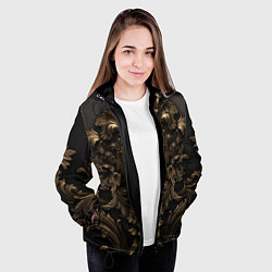 Куртка с капюшоном женская Золотистая корона и узоры, цвет: 3D-черный — фото 2