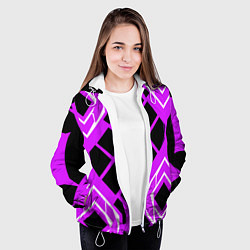 Куртка с капюшоном женская Чёрные квадраты и белые полосы на фиолетовом фоне, цвет: 3D-белый — фото 2