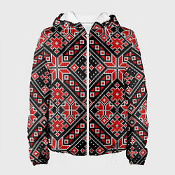 Куртка с капюшоном женская Славянская обережная узорная вышивка алатырь, цвет: 3D-белый