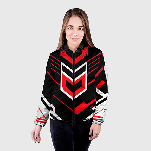 Женская куртка Полосы и красно-белый шестиугольник / 3D-Черный – фото 4