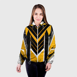 Куртка с капюшоном женская Жёлто-серые полосы на чёрном фоне, цвет: 3D-белый — фото 2