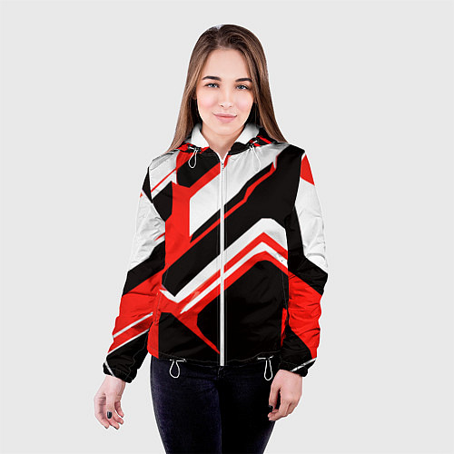 Женская куртка Бело-красные линии на чёрном фоне / 3D-Белый – фото 4