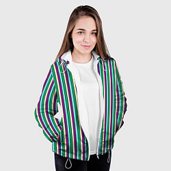Куртка с капюшоном женская Фиолетово-зелёный полосатый, цвет: 3D-белый — фото 2