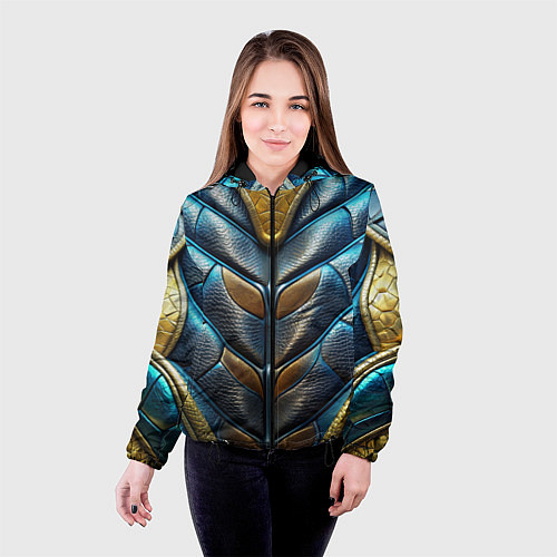 Женская куртка Объемная синяя текстурная кожа / 3D-Черный – фото 4