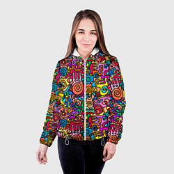 Куртка с капюшоном женская Психоделические узоры - цветные дудлы, цвет: 3D-белый — фото 2