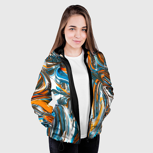 Женская куртка Иллюзия смешанных абстрактных красок / 3D-Черный – фото 3