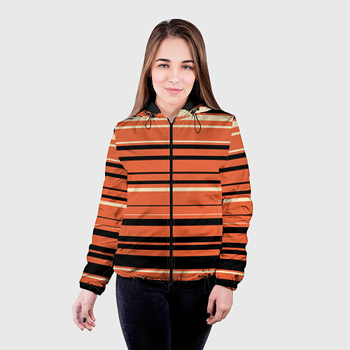 Женская куртка Оранжевый полосами / 3D-Черный – фото 4
