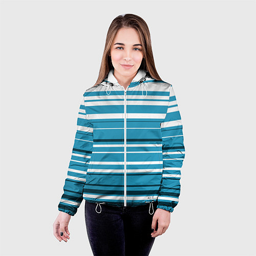 Женская куртка Бело-голубой в полоску / 3D-Белый – фото 4