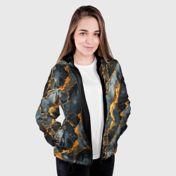 Куртка с капюшоном женская Черный мрамор с золотом, цвет: 3D-черный — фото 2