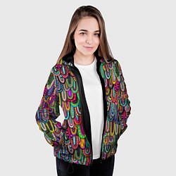 Куртка с капюшоном женская Абстрактные перья в стиле бохо, цвет: 3D-черный — фото 2