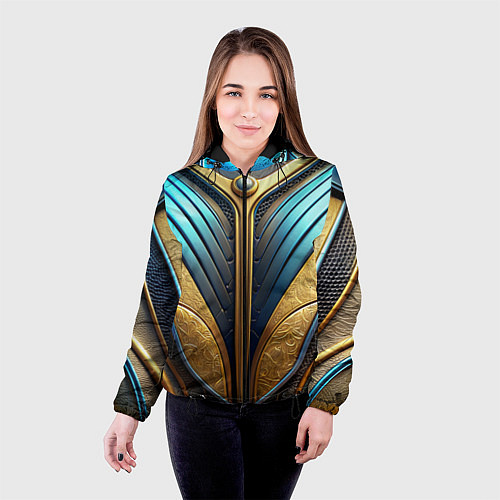 Женская куртка Объемная футуристичная объемная текстура из кожи / 3D-Черный – фото 4