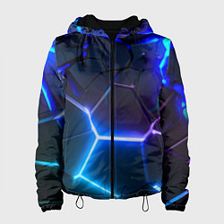 Куртка с капюшоном женская Микс из разломленных плит и неоновое свечения, цвет: 3D-черный