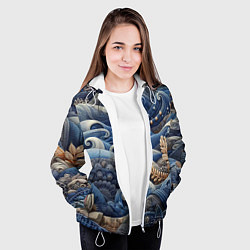 Куртка с капюшоном женская Джинсовые волны - нейросеть, цвет: 3D-белый — фото 2