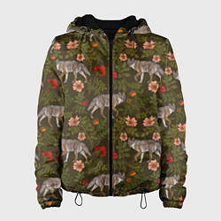 Куртка с капюшоном женская Волки и шиповник, цвет: 3D-черный