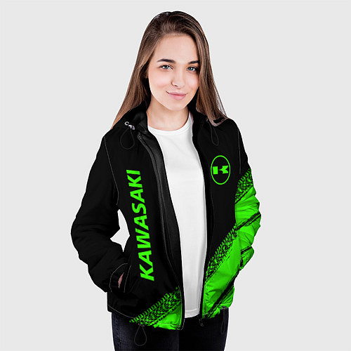 Женская куртка Kawasaki - logo / 3D-Черный – фото 3