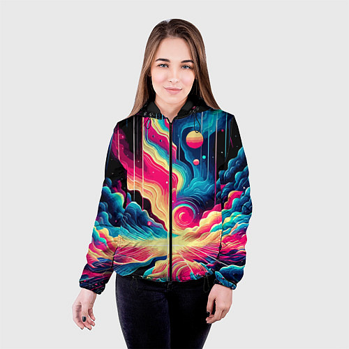 Женская куртка Neon space fantasy - ai art / 3D-Черный – фото 4