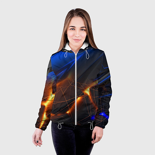 Женская куртка Синяя абстракция с желтыми плитами / 3D-Белый – фото 4