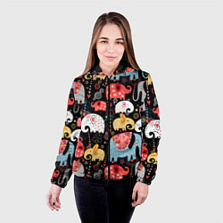 Куртка с капюшоном женская Разноцветные слоны узор, цвет: 3D-черный — фото 2